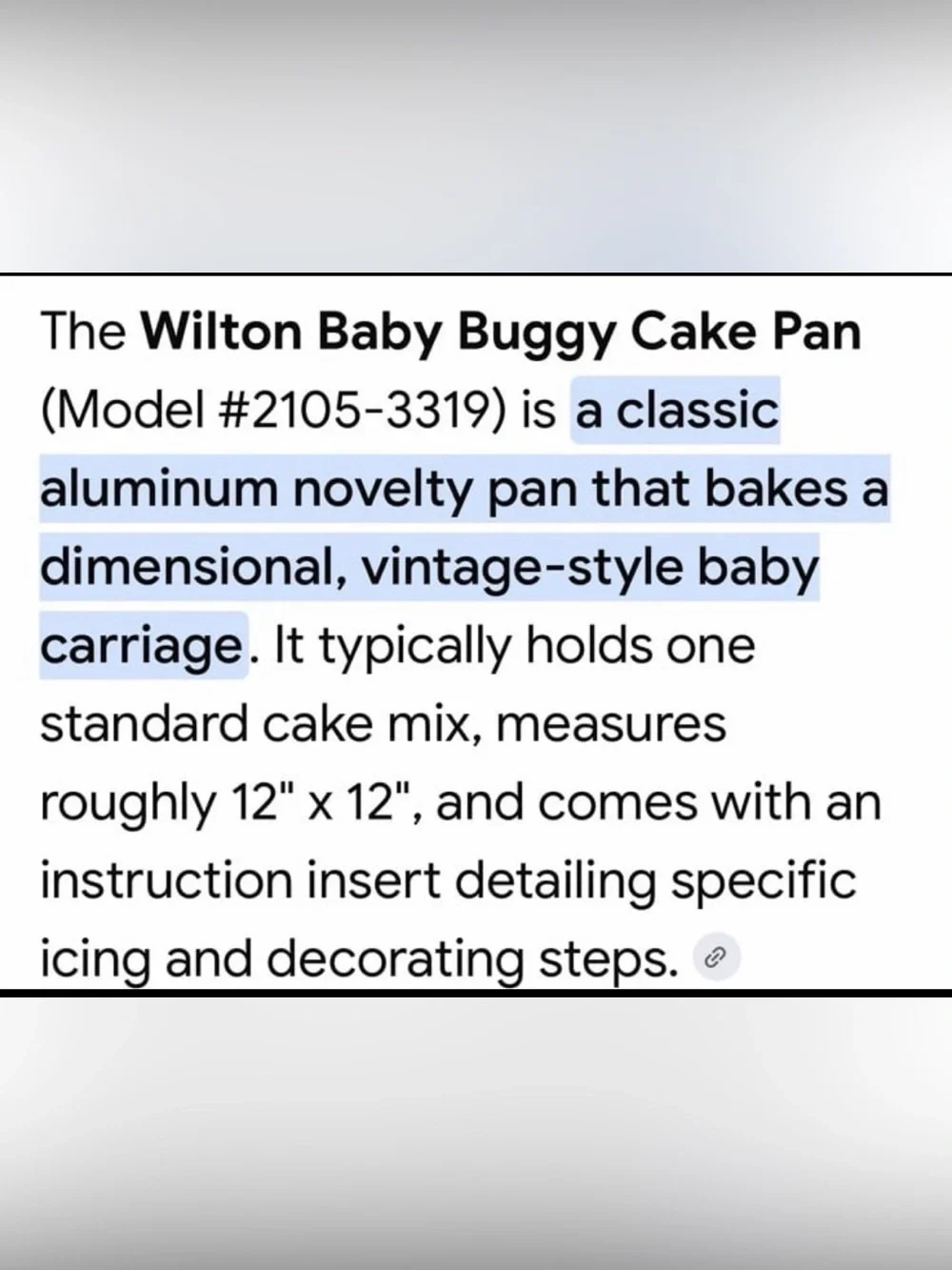 Wilton 2005 baby buggy cake mold